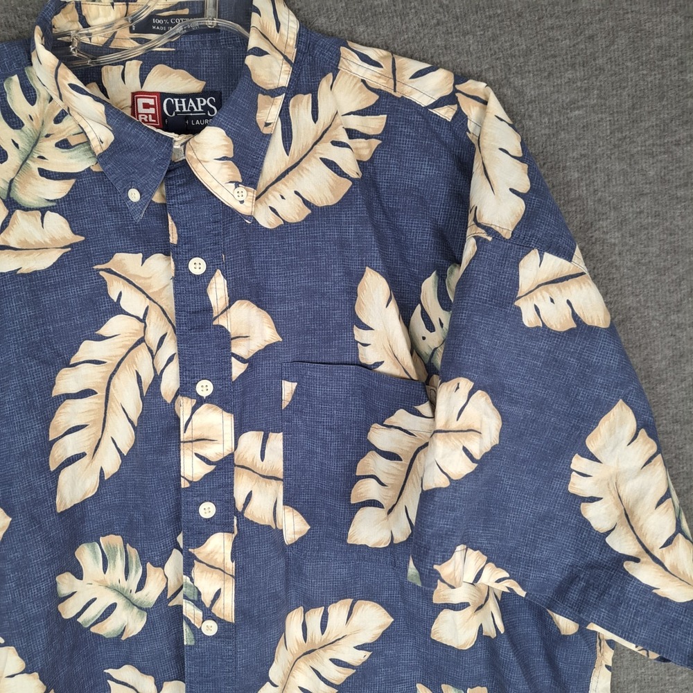 Vintage Chaps Ralph Lauren Hawaiian Shirt Dark Men XL Leaf Tropical Beach